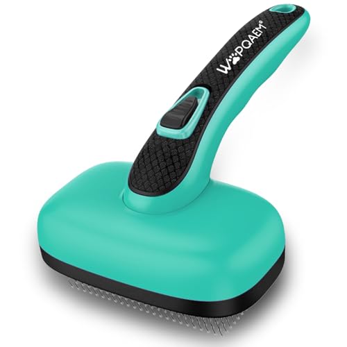 Self Cleaning Slicker Brush for Dog and Cat Shedding (Aqua Green)