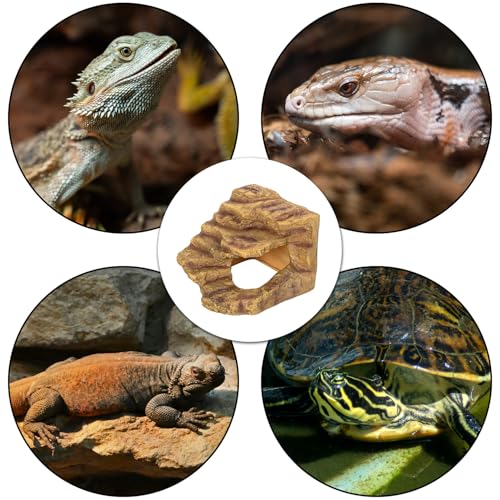 Resin Reptile Hideout Cave Reptile Habitat Tank Decor Terrarium Accessories for Bearded Dragon Leopard Gecko Lizards Turtle (Small)