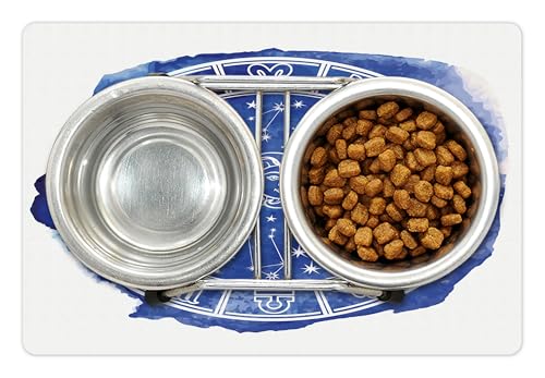 Sun and Moon Pet Mat for Food and Water (Blue White)