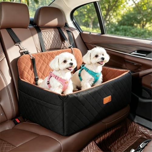 Dog Car Seat for Medium Large Dogs Under 55 lbs (Black/Brown)