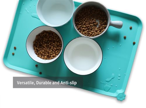 L Silicone Non Slip Pet Food Mats (22"L x 14"W / CoolMint)