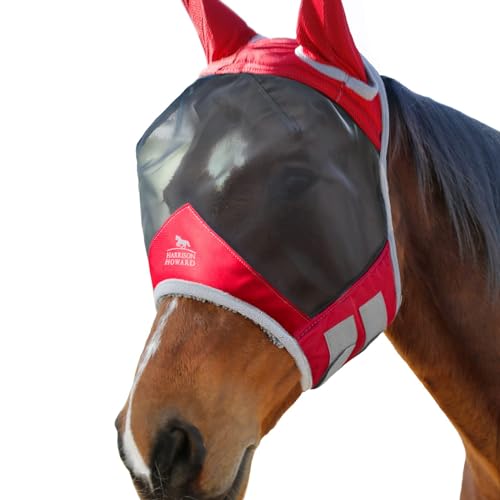 CareMaster Pro Luminous Horse Fly Mask Large Eye Space Standard with Ears UV Protection for Horse Red S Pony (Red / Small (Yearling))