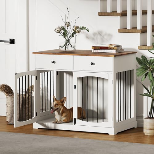 40'' Wooden Dog Crate Furniture (White)