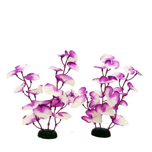 Silk Aquarium Plants for Betta Fish Tank (Purple-white / 8 Inch)