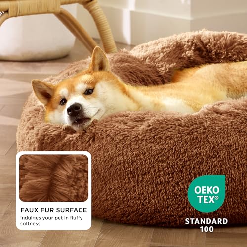 Calming Dog Bed Medium Size Dog Donut Washable Pet Bed (30"L x 30"W x 8"Th / Copper)