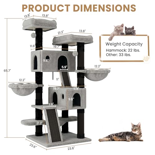 65in Larger Cat Tree Tower Condo for Indoor Kitties (Black & Grey)