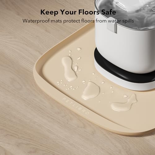 Cat Food Mat Safety Silicone Dog Food Mat for Feeder Fountain Waterproof Dog Bowl Mats Raised Edge Spill Protection Floor (Ivory / M-22"x16.5")