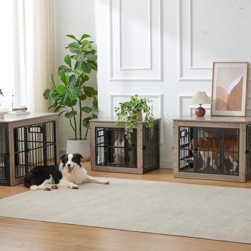 27 Inch Heavy Duty Dog Crate Furniture for Puppy (Rustic Grey / 27.2"L x 20.1"W x 23.6"H)