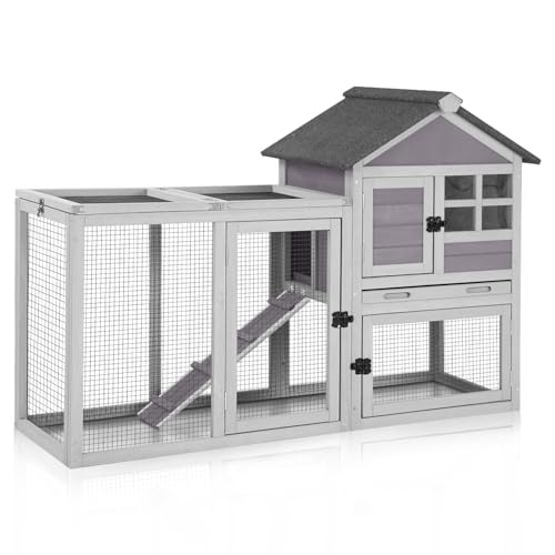 Large Rabbit Hutch Outdoor 2 (Light Grey)