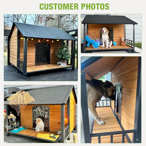Heated Dog House Outdoor with Proch Weatherproof Dog Kennel with Heating Pad and Anti