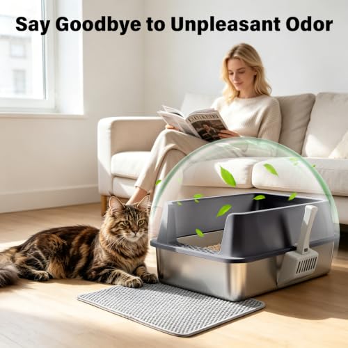 Stainless Steel Litter Box (XL-Dark Gray:23"x14.6"x10")