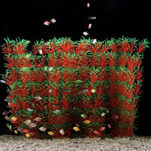 4 Pack Aquarium Decor Plastic Plants Extra Large 21 Inches (Wine 4pcs)