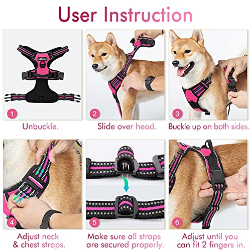 Dog Harness No Pull for Large Dogs with 2 Leash Clips (Large / Hot Pink)
