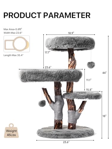 Aesthetic Cat Tree Tower for Large Cats (Dark Grey / 44"H)