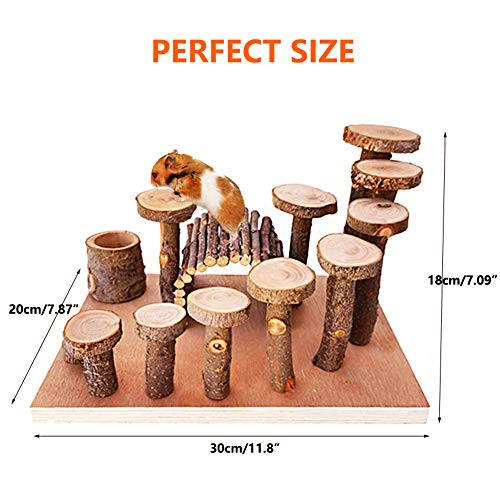 Wooden Hamster Platform Toy Chinchilla Activity Playground Stand Ladder Guinea Pigs Hideout Set Bridge Ramps Chew Toys for Mouse Gerbil Rat Sugar Glider Syrian Dwarf Hamster Small Animals (Platform with wooden bridge)