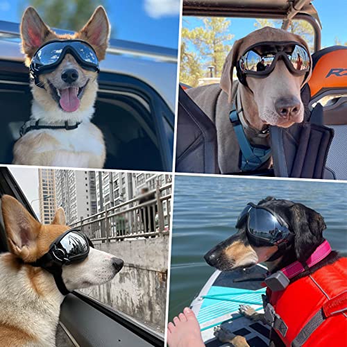 Pack of 2 Dog Goggles Dog Sunglasses for Medium to Large Breed Anti (2-pack (Black+Black) / Large)