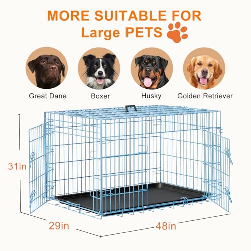 48" Foldable Metal Dog Crate (Blue)