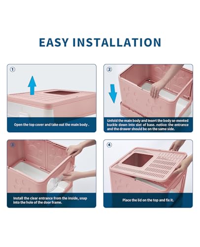 Cat Litter Box with Litter Mat and Scoop (Pink)