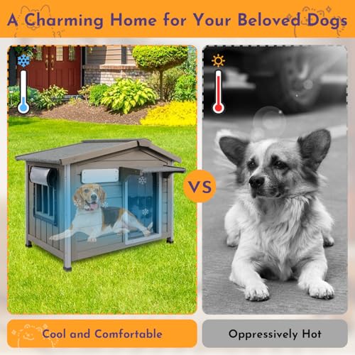 Outdoor Dog House Wooden Dog Kennel for Small Dogs (Grey / 30.1" D x 18.3" W x 24" H)
