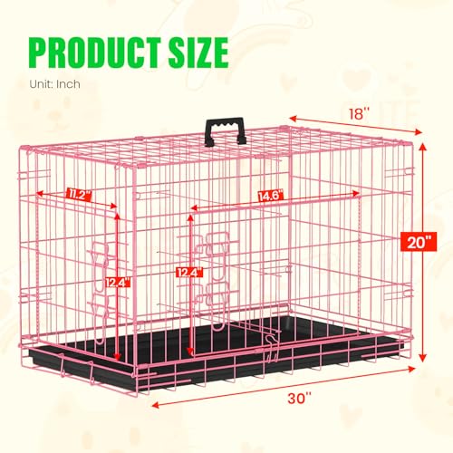 Dog Crate for Medium Dogs 30 Inch Folding Kennel Metal Pet Cage Pink (Pink / 30.0"L x 17.0"W x 19.0"H)
