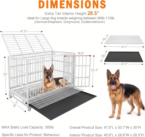 48 Inch Heavy Duty Dog Crate Cage with Wheels (White)