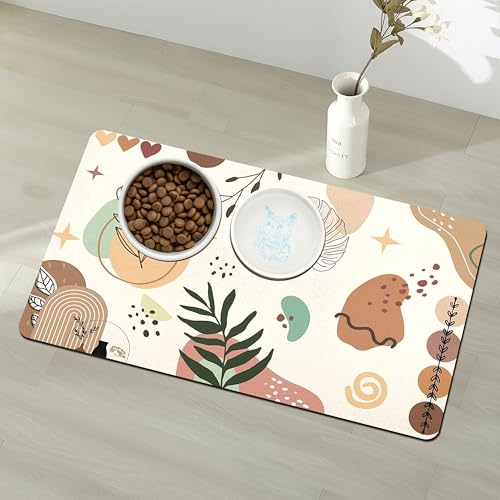 Pet Feeding Mat for Floors Waterproof Dog Mat for Food and Water Absorbent Quick Dry Non Slip mat for Cat Bowls (30"L x 17"W / Boho)