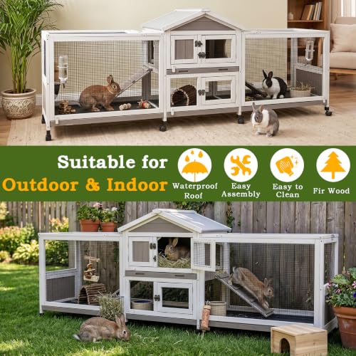 93" L Double Rabbit Hutch with Dual Runs (93.0"L x 22.1"W x 35.0"H)