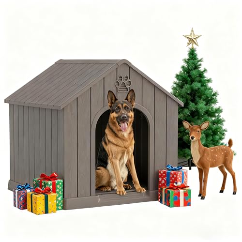 Large Dog House Outdoor Indoor for Medium Large Dogs (Grey / 36.2" L × 38" W × 38" H)