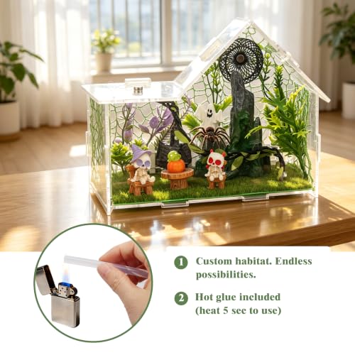 Acrylic Jumping Spider Enclosure Kit 23PCS with Decor (green-Gothic)
