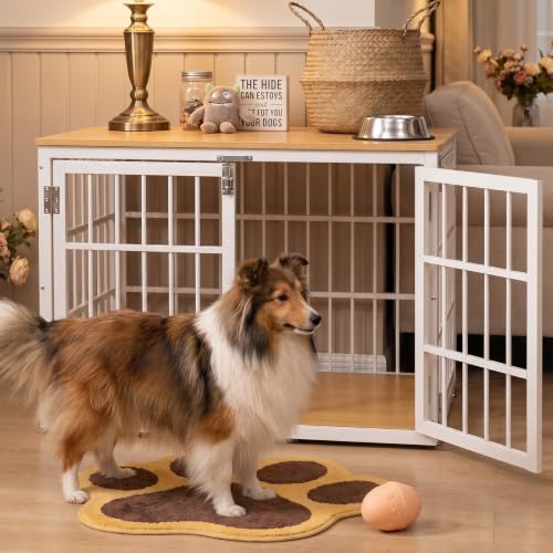 Dog Crate Furniture 42 Inch Indoor Crate for Large Dog Wooden Kennel (White / 42.1"L x 30.0"W x 30.2"H)