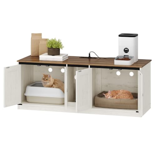 Cat Litter Box Enclosure for 2 Cats (Rustic Brown and White)