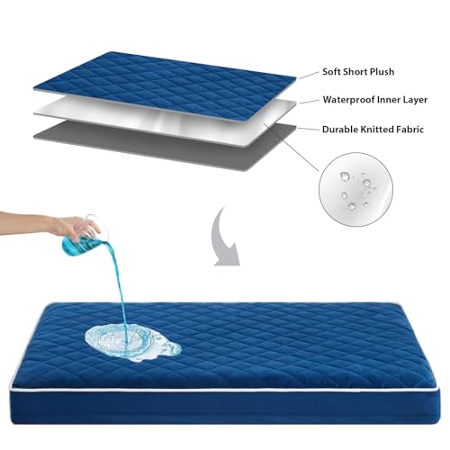 Orthopedic Waterproof Large Dog Bed for Crate Cozy Sleep (Blue / 35"L x 22"W x 3"Th)