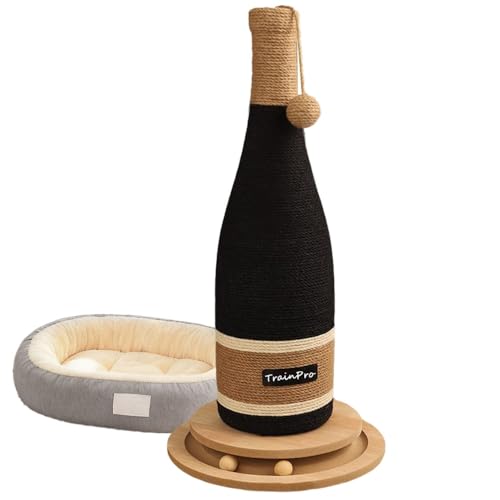 Natural Hemp Cat Scratcher & Post with Bonus 20x15 Pet Bed (Champagne Bottle)