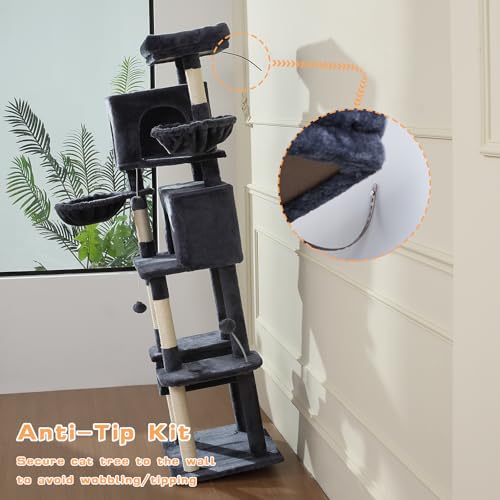 70 Inch Cat Tree (Deep Grey)