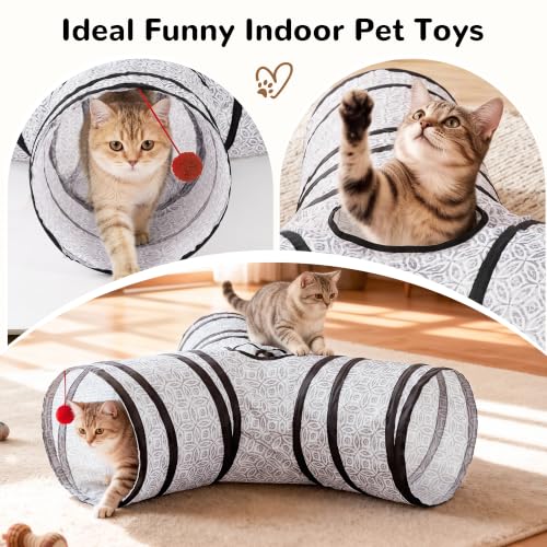 Cat Tunnel, 3-Way Collapsible Toy for Indoor Cats, Grey Coin (Grey Coin / Small)
