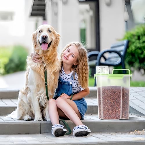 5-7Lbs/6Qt Dog Cat Storage Container Portable with Upgraded Large Spout and Cup, Plastic Pet Food Dispenser for Small Animal Kibble, Bird Seed, Oatmeal, Rice, Flour, Brown Sugart (Clear Green) (Clear Green / 5L-1pack)