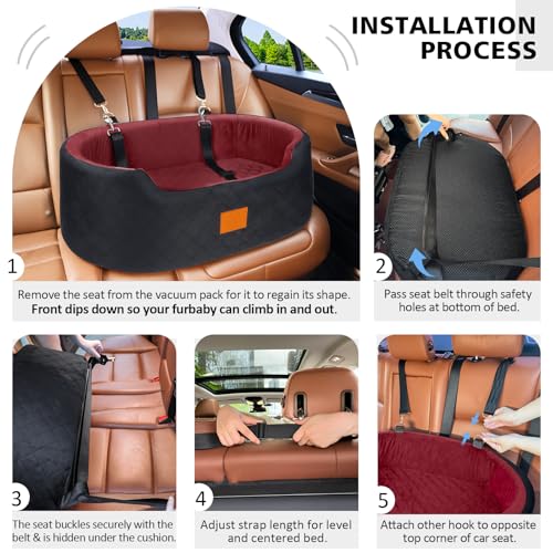 Dog Car Seat for Medium Dogs Up to 50 lbs (Black/Red)