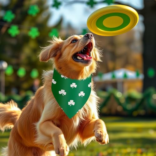 50 Pcs St Patricks Day Bandanas Bulk for Dogs Adjustable Irish Shamrocks Clover Green Plaid Triangle Soft Bibs Puppy Bandana for Small Medium Large Cat Pet Costume (St Patricks Day / 25.6 x 17.7 x 17.7 Inch)
