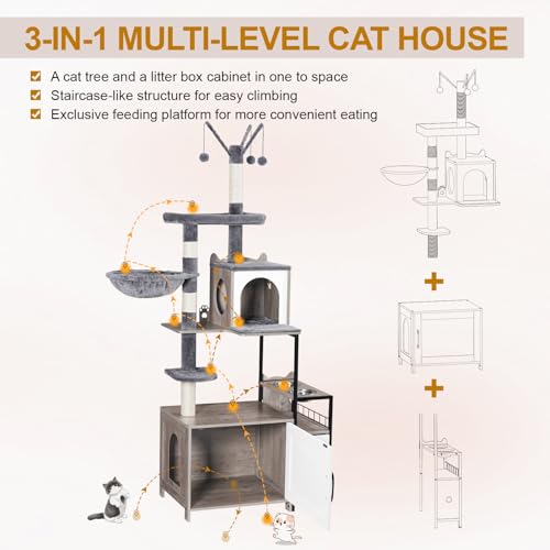Cat Tree with Litter Box Enclosure (Light Gray)
