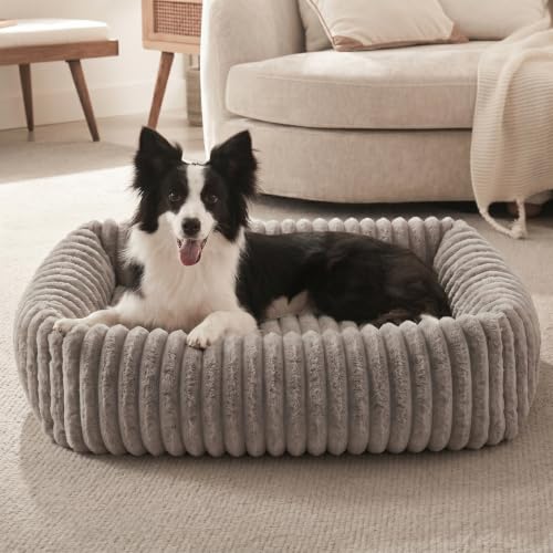 Dog Bed for Small Medium Dog (Khaki / M (25"x21"x7"))