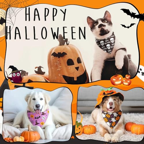 50 Pcs Halloween Dog Bandanas Bulk (Ghost Pattern / 25.6 x 17.7 x 17.7 Inch)