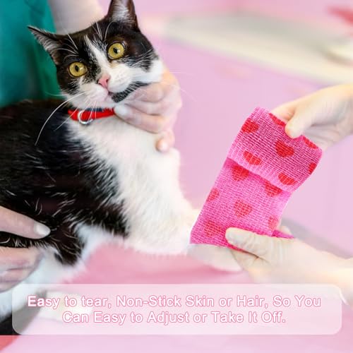 24 Pack Self Adhesive Vet Wrap & Medical Tape (Pink Heart / 2 Inch)