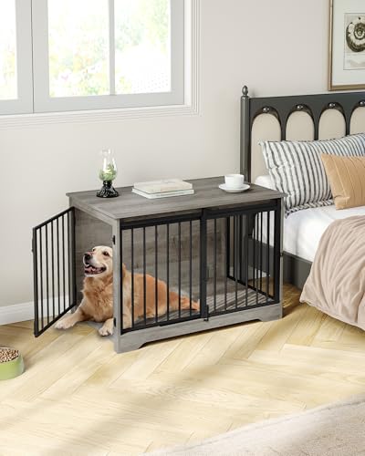 39.3" L Dog Crate Furniture Indoor Dog Kennel with Barn Door (Greige / 39.3"L x 23.6"W x 26.8"H)