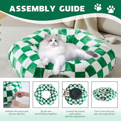 Cute Round Cat Tunnel for Indoor Cats (Green/White / Round)
