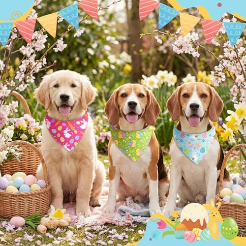 100 Pcs Easter Dog Bandanas Bulk Bunny Egg Carrot Bandanas for Dogs Triangle Kerchief Bibs Scarf Set for Pet Costume Easter Photo Props Accessories Pet Shops (Easter / 25.6 x 17.7 x 17.7 Inch)