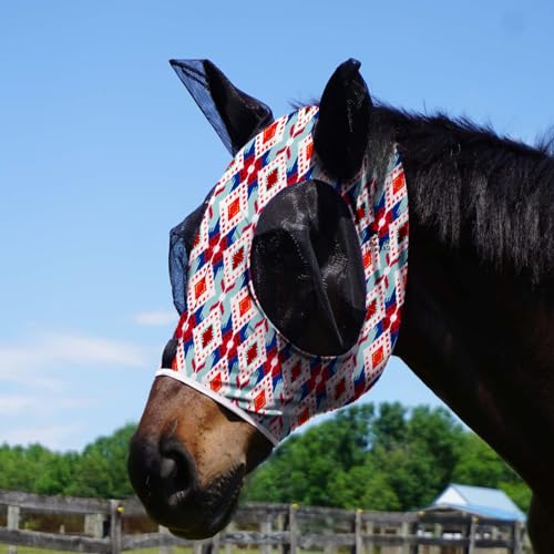 Super Comfort Stretchy Fly Mask Large Eye Space with UV Protection Soft on Skin with Breathability Tribal Abstract M Cob (Cob (Medium) / Tribal Abstract)