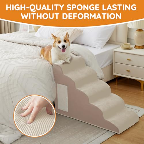 Dog Stairs for Small Dogs 22.6" H (Beige / 5-Step 22.6"H)