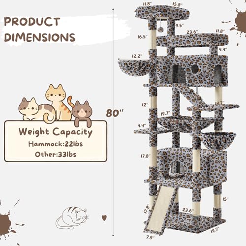 80 Inch Cat Tree (Grey Leopard Print)