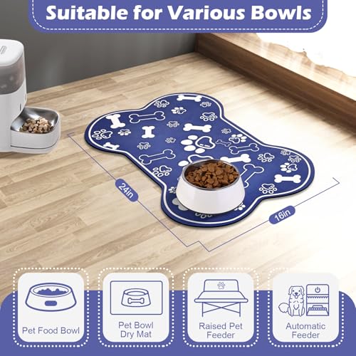 Dog Cat Mat for Food and Water (24"L x 16"W / Bone Shaped Blue2)