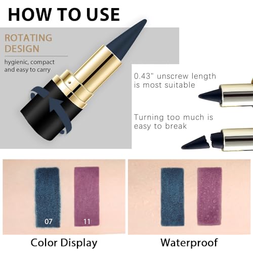 2Pcs Dark Blue Purple Gel Eyeliner Pencils Eye Black Face Paint Stick Lipstick Halloween Makeup Set Waterproof Smudge Proof Eyeliner Pen Crayon Smokey Eye delineador de ojos contra el agua (2 Count (Pack of 1) / Dark Blue & Dark Purple)